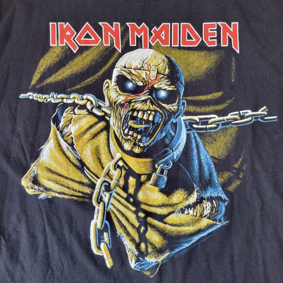 IRON MAIDEN Piece of Mind Album Cover Chained Eddie Black T-Shirt sz XXL 2X EUC - Picture 2 of 6